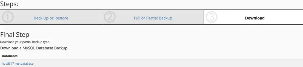 final step to download the partial backup