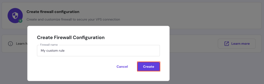 Creating a new firewall configuration on hPanel