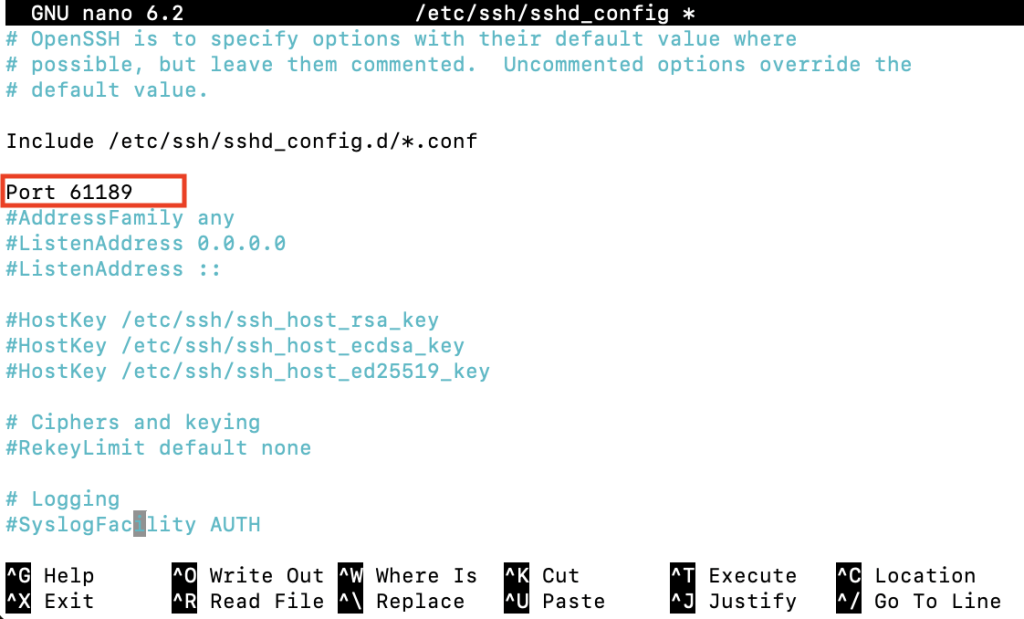 Editing the sshd_config file to change the SSH port