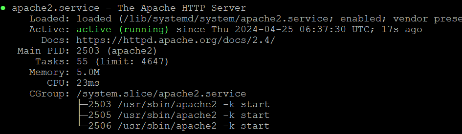 Systemctl shows Apache service's status