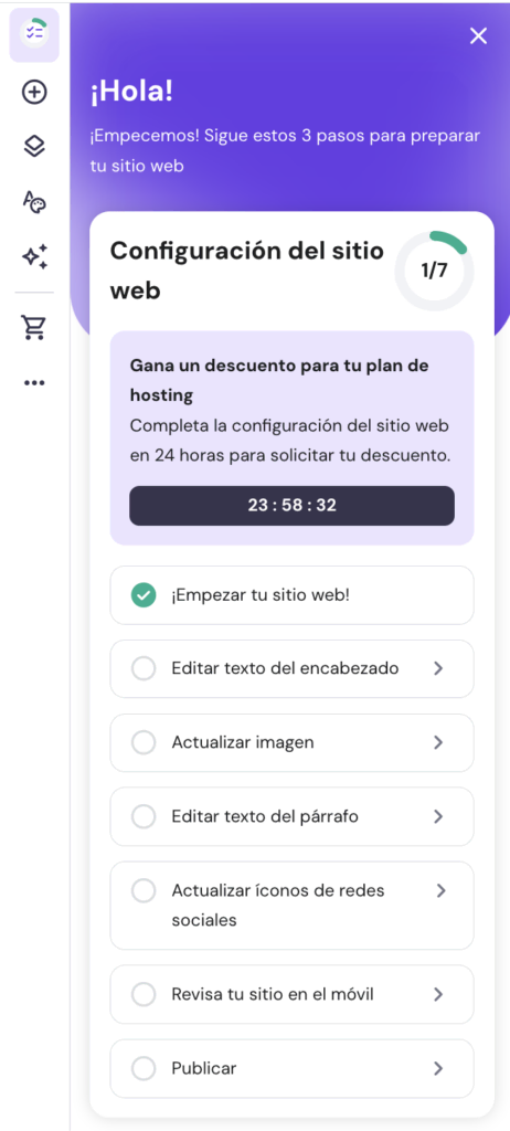 Lista de comprobación web en hPanel