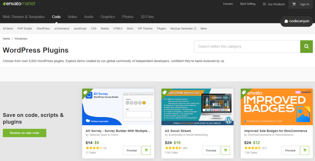 Plugins de WordPress en CodeCanyon