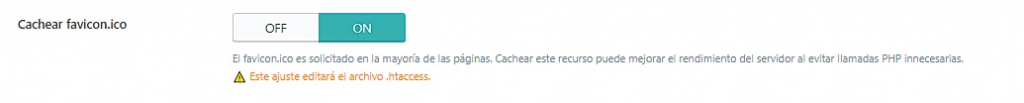 Página de configuración de Caché de LiteSpeed, sección Cachear favicon.ico