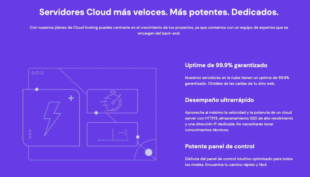 Copy de la página de cloud hosting de Hostinger