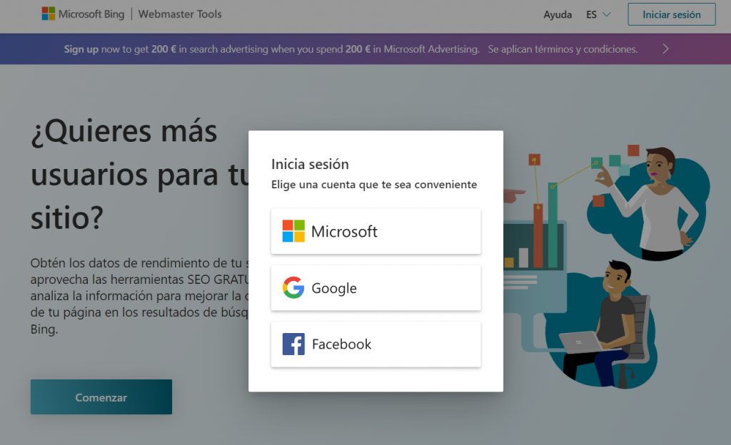 Interfaz de inicio de sesi&oacute;n en Bing