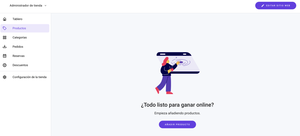 Sección de productos del Creador de Hostinger