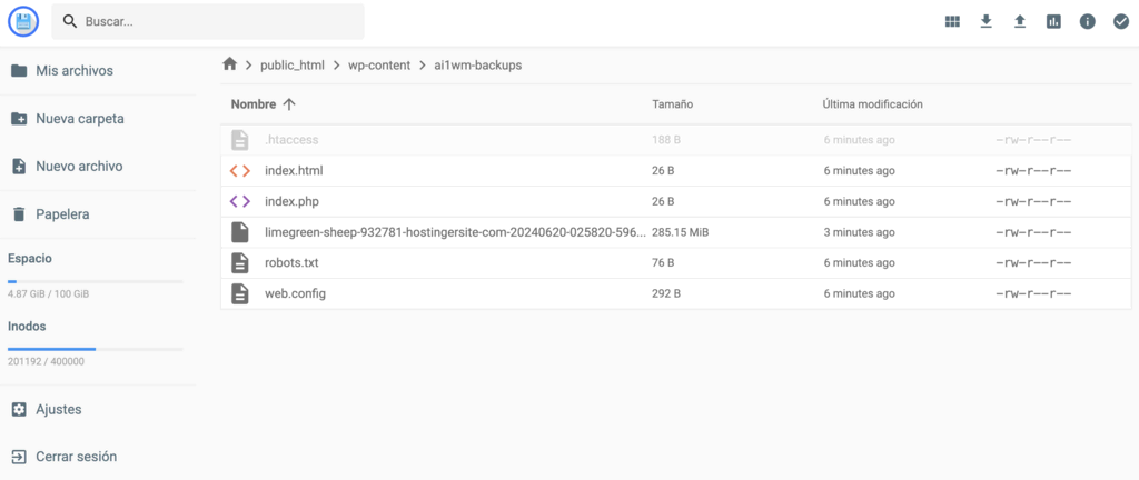 Administrador de archivos de Hostinger
