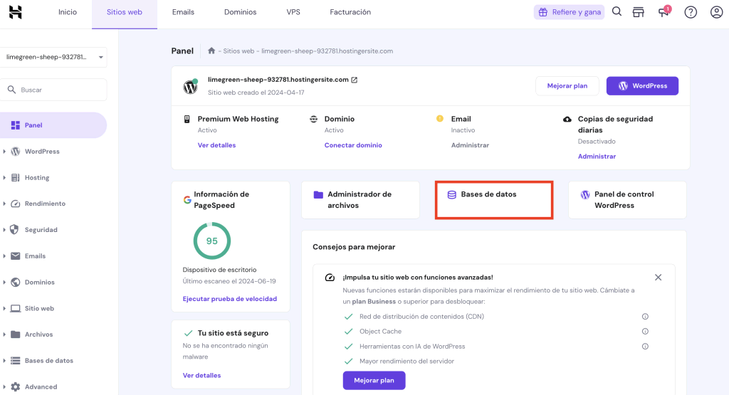 Vista general de hPanel