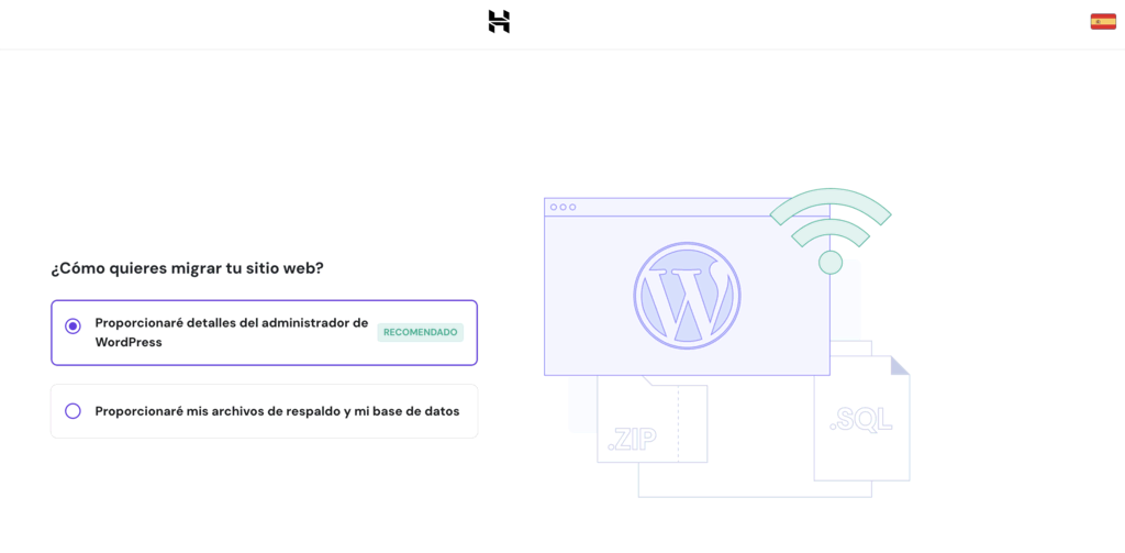 Opciones de migración de Hostinger