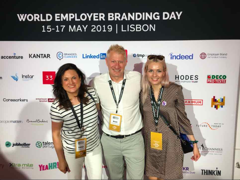 Hostinger's people team members Gabija Jasiulionyte and Brigita Pruskaite together with Brett Minchington - one of the world's leading authorities on employer branding