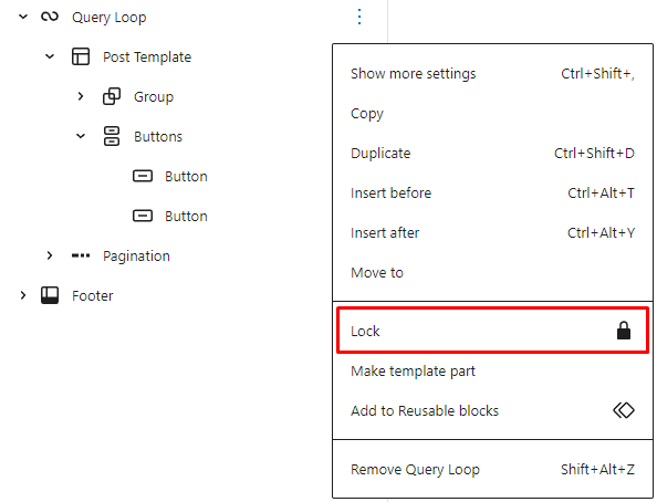 Block lock option in the list view.