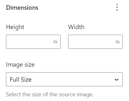 The image size selector for the featured image block.