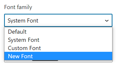 Custom fonts in the typography drop-down menu.