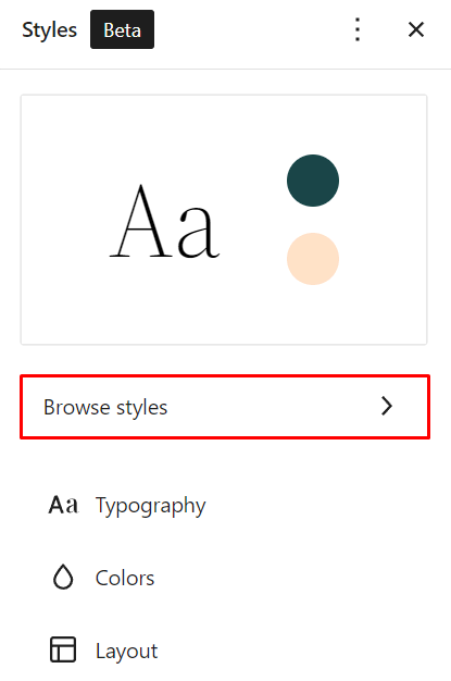 Browse styles button to show the available theme variations.