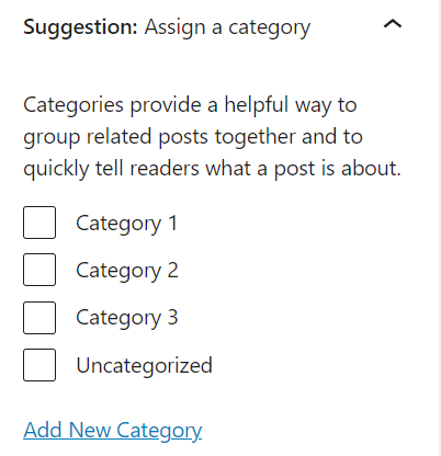 Category suggestion on the post editor's pre-publish checks.