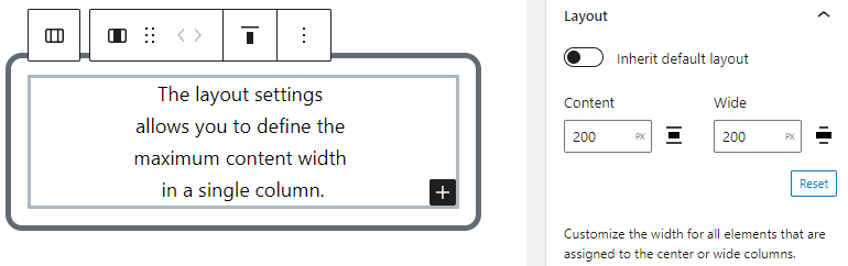 La configuración de diseño para el bloque de columnas.