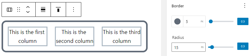 La configuración de borde para el bloque de columnas.