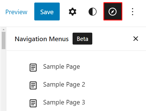 Navigation menu panel on the site editor.