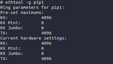 Hostinger ring parameters configuration with the ring buffers set to 4096.