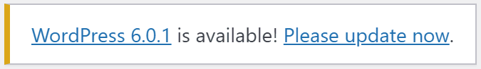 WordPress update banner that appears on the admin panel.