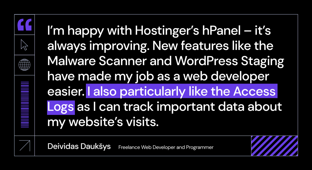 Quote by Deividas on how much he likes Hostinger's control panel features