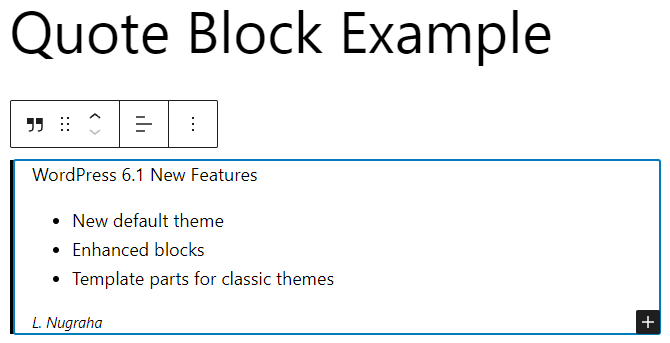 Un ejemplo de bloque de citas, que muestra un bloque de lista dentro de él