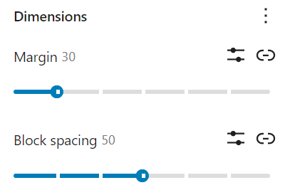 predefinições das configurações de dimensões