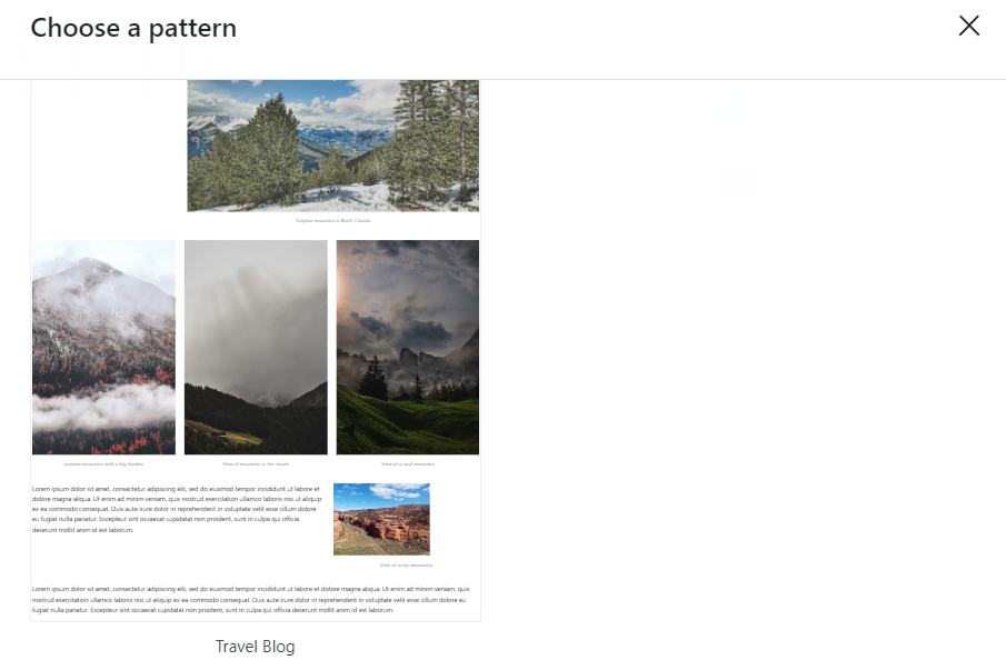 The Choose a pattern pop-up that appears when adding a new post