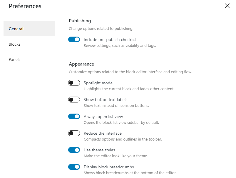 The preferences panel with the new always open list view option