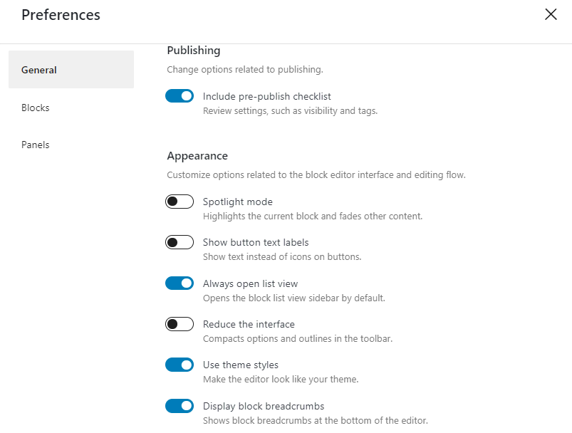 The preferences panel with the new always open list view option