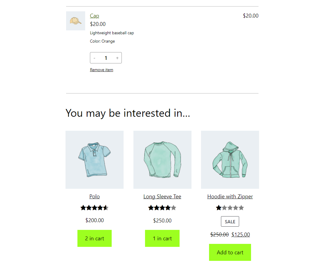 A WooCommerce cart block that includes the cross-sells feature