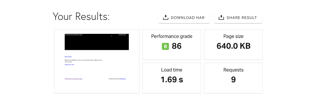 GTMetrix results showing the performance of a Brazil-based website on Hostinger US data center