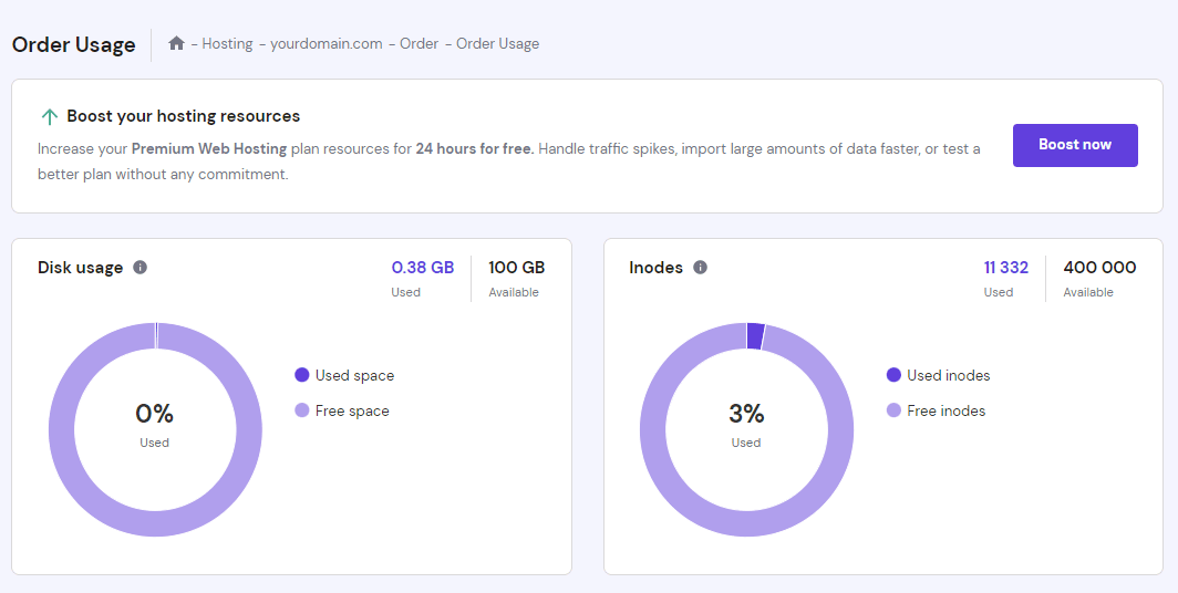 The Order Usage section on hPanel