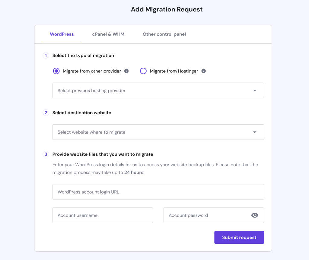 The Website Migration feature on hPanel