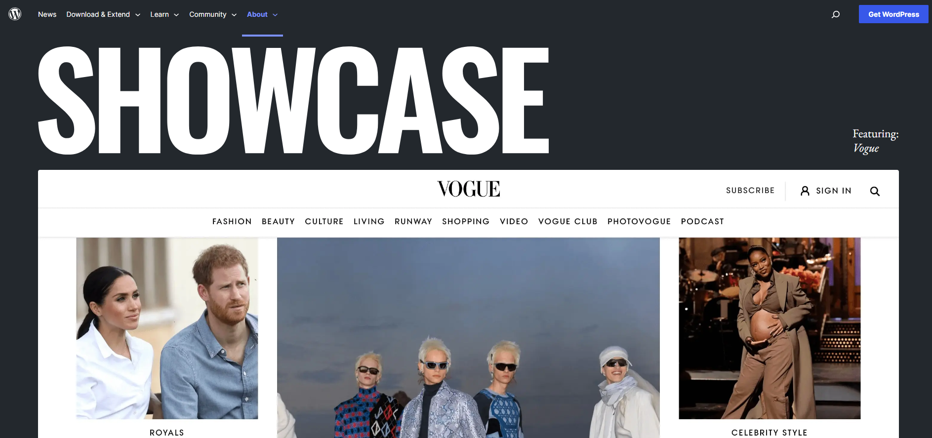 The WordPress showcase page