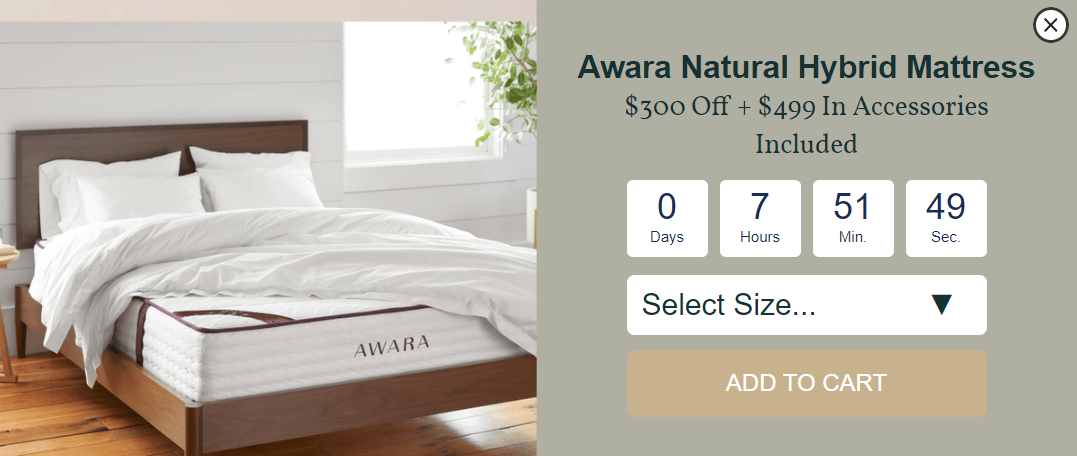Awara's sales pop-up campaign which contains a countdown timer