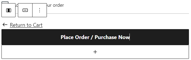 The place order button on the checkout page in the editing mode