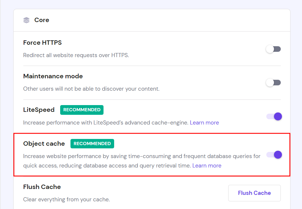 How to enable LiteSpeed Object Cache on WordPress page on hPanel