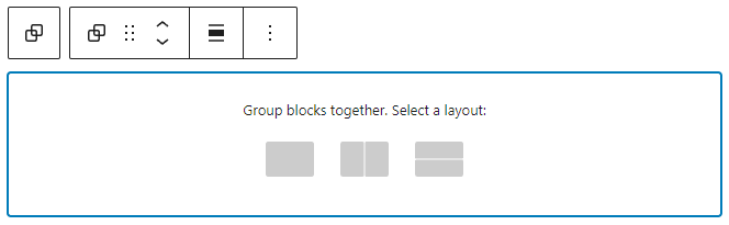 The variation options in the group block placeholder