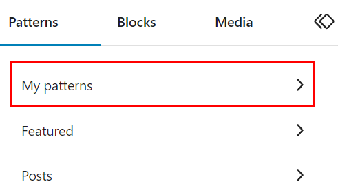 My patterns section on the block inserter