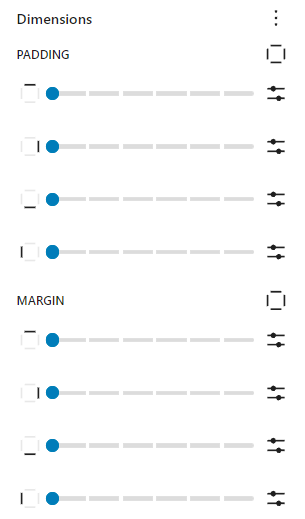 The updated dimensions control for padding and margin