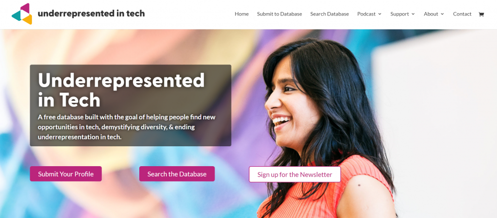 The homepage of Underrepresented in Tech's website