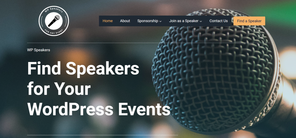 The homepage of WP Speakers' website