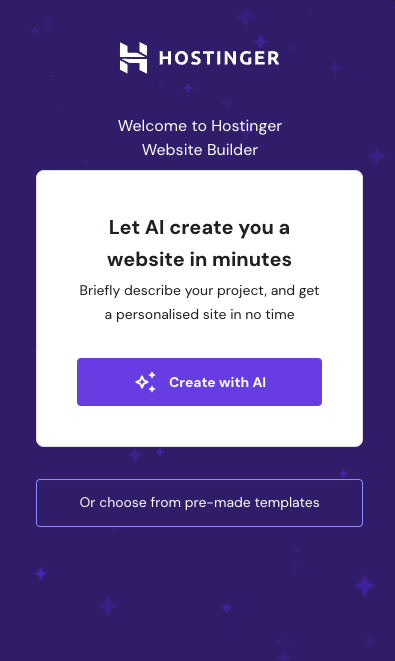 Hostinger Website Builder Mobile Editor welcome screen.