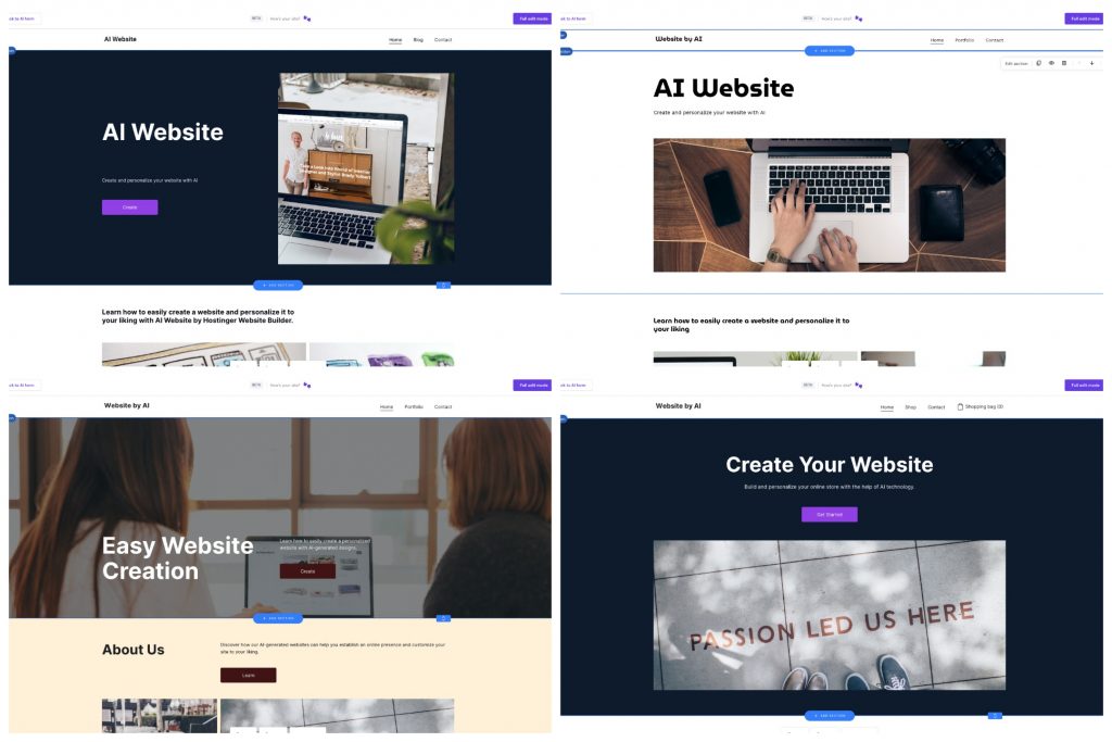 Websites generated with Hostinger AI Website Builder.