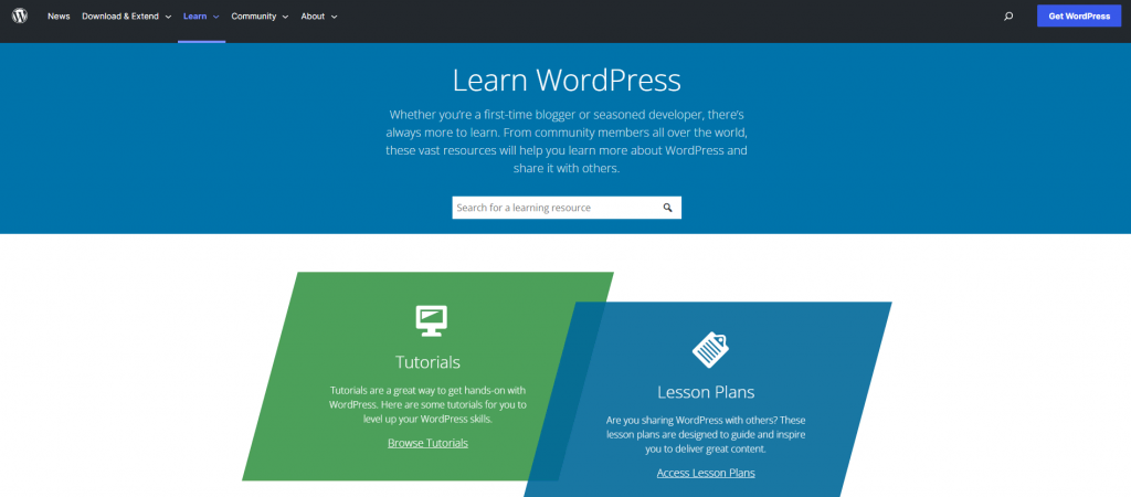 the homepage of Learn WordPress website