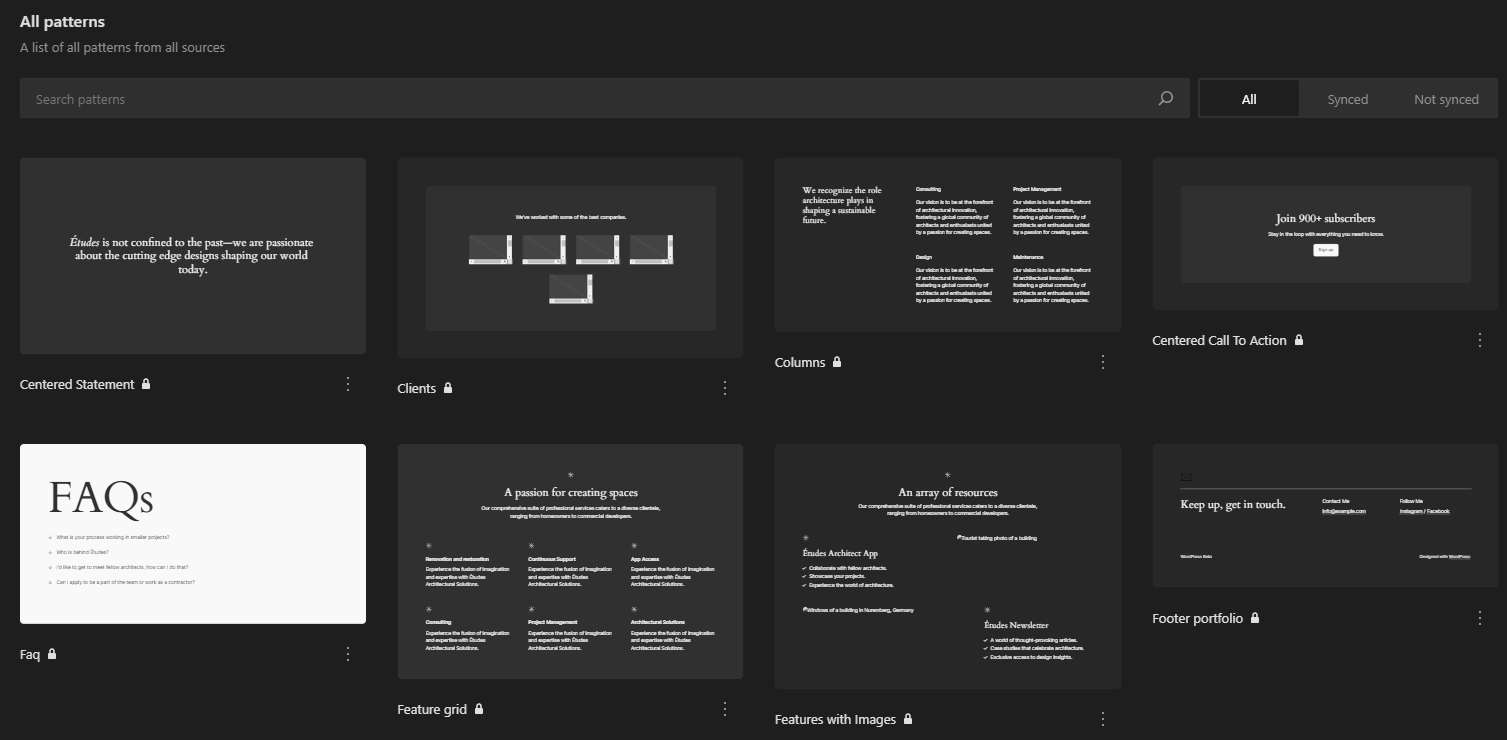 Pattern options in the Twenty Twenty-Four theme