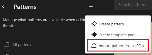 Import pattern from JSON option