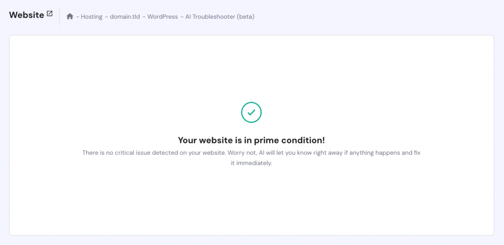 Hostinger WordPress AI Troubleshooter: the website is working properly.