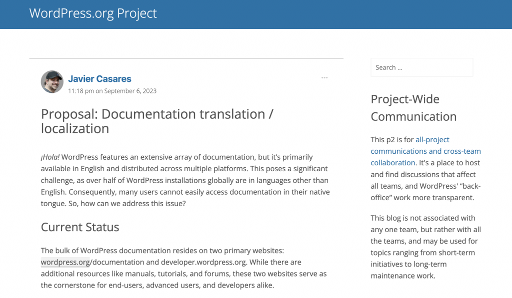 The proposal for WordPress documentation translation